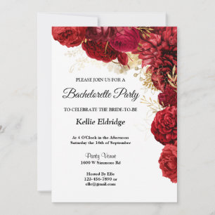 Red And Gold Floral Bachelorette Party Invitation