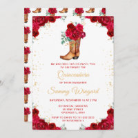 Red and Gold Floral Cowboy Boot Quinceañera