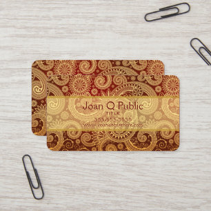 Red and Gold Floral DAMASK Pattern Business Card