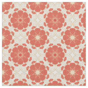 Red And Gold Floral Lace Pattern Fabric