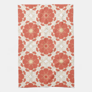 Red And Gold Floral Lace Pattern Tea Towel