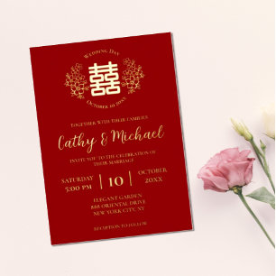 Red and gold floral logo chinese wedding