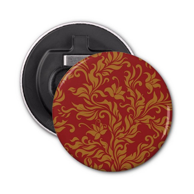Red and Gold Floral Pattern Bottle Opener (Front)