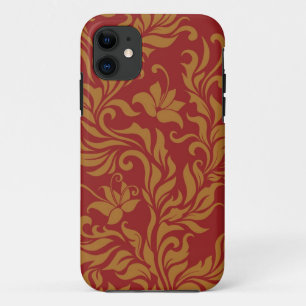 Red and Gold Floral Pattern iPhone 11 Case