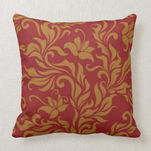 Red and Gold Floral Pattern Cushion