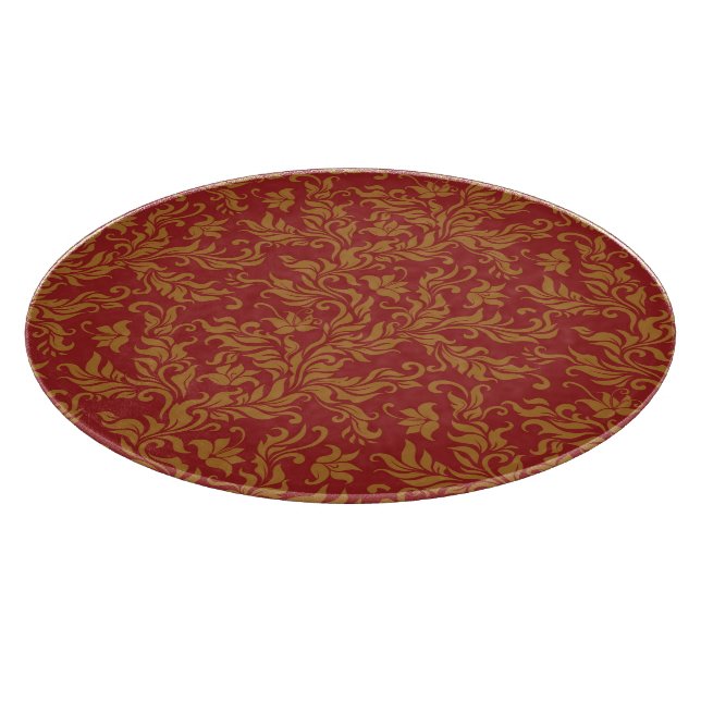 Red and Gold Floral Pattern Cutting Board (Corner)