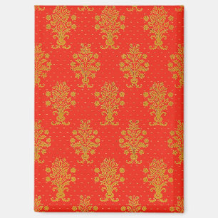 Red And Gold Floral Pattern Magnet