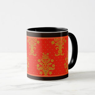 Red And Gold Floral Pattern Mug