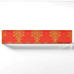 Red And Gold Floral Pattern Nameplate