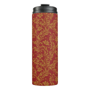 Red and Gold Floral Pattern Thermal Tumbler