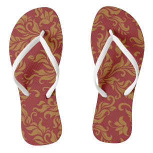 Red and Gold Floral Pattern Thongs