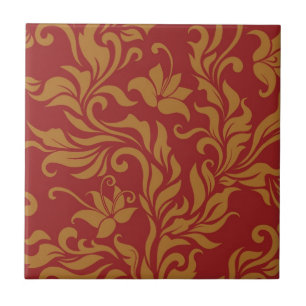 Red and Gold Floral Pattern Tile