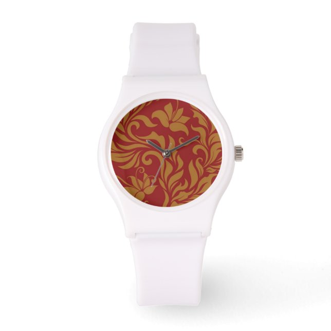 Red and Gold Floral Pattern Watch (Front)