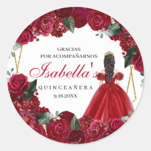 Red and Gold Floral Quinceanera Classic Round Sti Classic Round Sticker