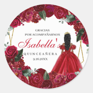 Red and Gold Floral Quinceanera Classic Round Sti Sticker