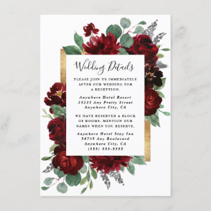Red and Gold Floral Roses Greenery White Wedding Enclosure Card