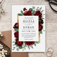 Red and Gold Floral Rustic Elegant White Wedding