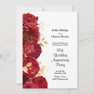 Red And Gold Floral Wedding Anniversary Party Invitation