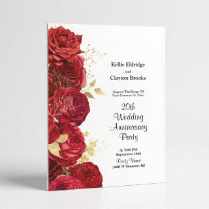Red And Gold Floral Wedding Anniversary Party Invitation