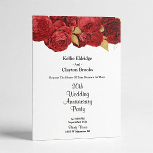 Red And Gold Floral Wedding Anniversary Party Invitation