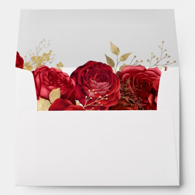 Red And Gold Floral Wedding Envelope (Back (Bottom))