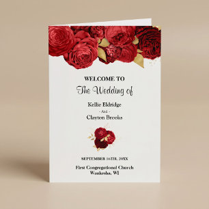 Red And Gold Floral Wedding Folded Program
