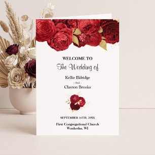 Red And Gold Floral Wedding Folded Program