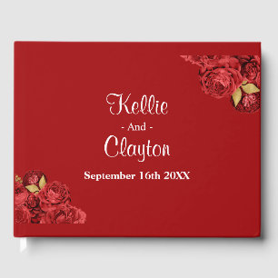 Red And Gold Floral Wedding Guest Book