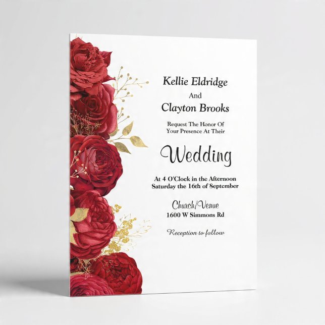 Red And Gold Floral Wedding Invitation (Creator Uploaded)
