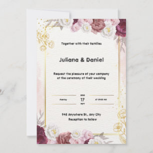 Red and Gold Floral Wedding Invitation