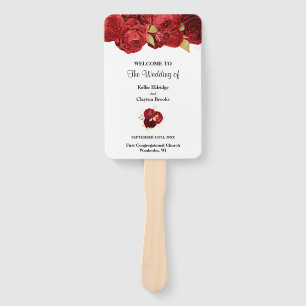 Red And Gold Floral Wedding Program Hand Fan