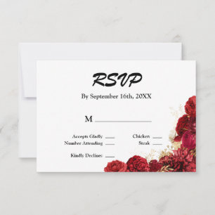 Red And Gold Floral Wedding RSVP Card