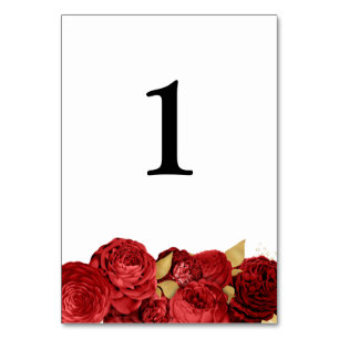 Red And Gold Floral Wedding Table Number Card