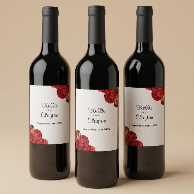 Red And Gold Floral Wedding Wine Label (Creator Uploaded)