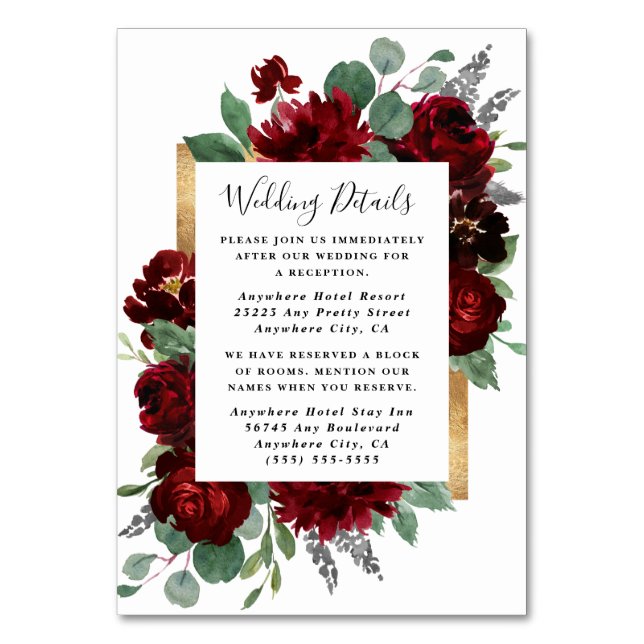 Red and Gold Floral  White Wedding Enclosure Cards (Front)