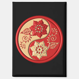 Red and Gold Floral Yin Yang Magnet