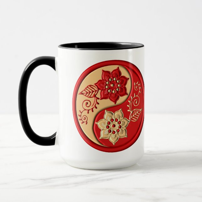 Red and Gold Floral Yin Yang Mug (Left)