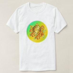 Red and Gold Flowers and Antique Clock T-Shirt