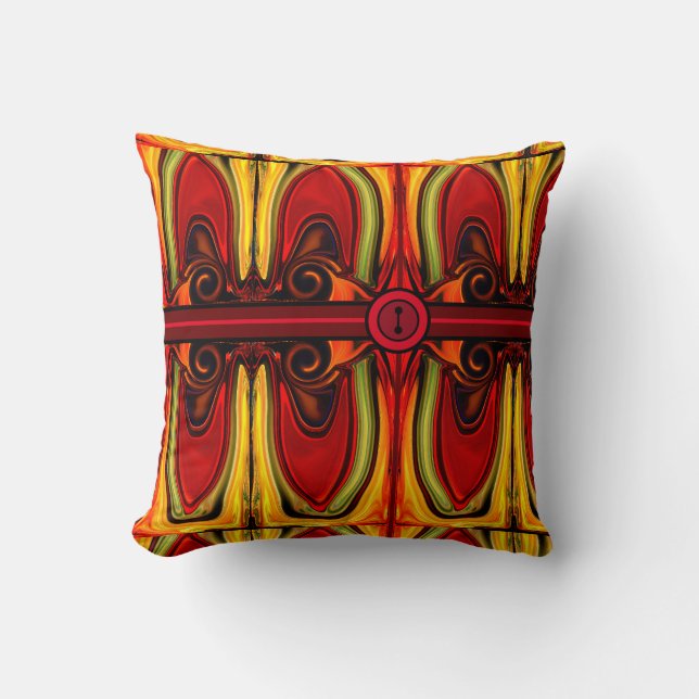 Red and Gold Fluid Abstract Throw Pillow (Front)