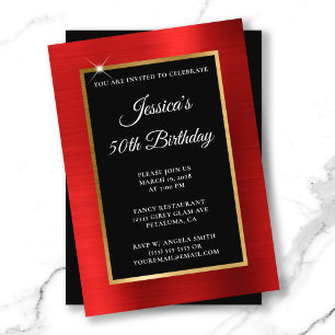 Red and Gold Foil Black 50th Birthday Invitation