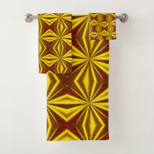 Red and Gold Foil Effect Checked Pattern Bath Towel Set