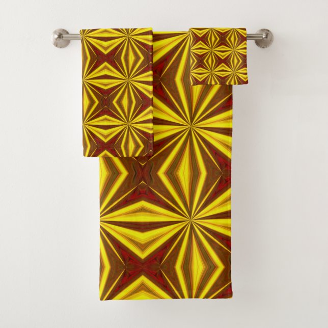 Red and Gold Foil Effect Checked Pattern Bath Towel Set (Insitu)