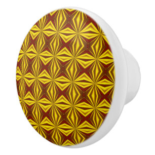 Red and Gold Foil Effect Checked Pattern Ceramic Knob