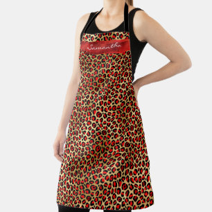 Red and Gold Foil Leopard Brush Stroke Apron