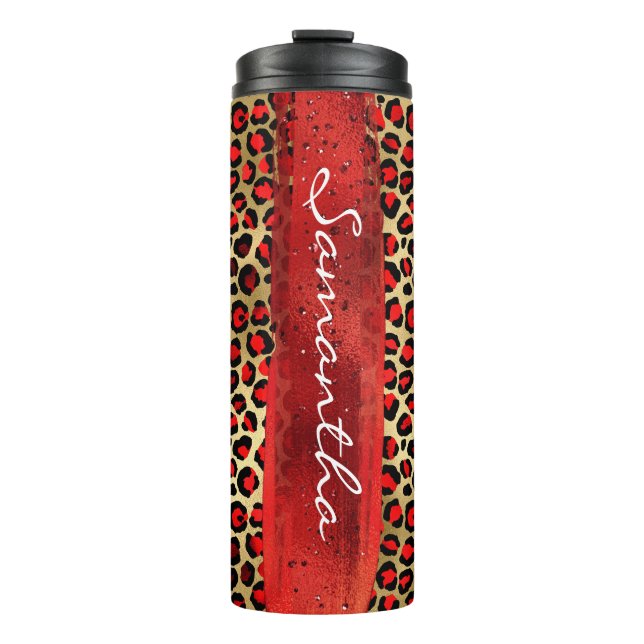Red and Gold Foil Leopard Brush Stroke Thermal Tumbler (Front)