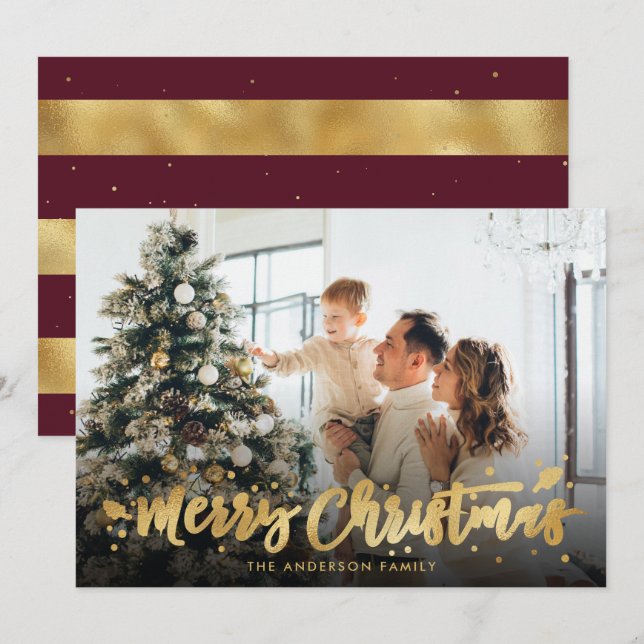 Red and Gold Foil Merry Christmas Photo Cards (Front/Back)