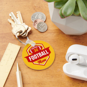 Red and Gold Football Mum Jersey Number Photo Key Ring