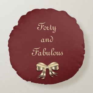 Red and Gold Forty and Fabulous Round Cushion
