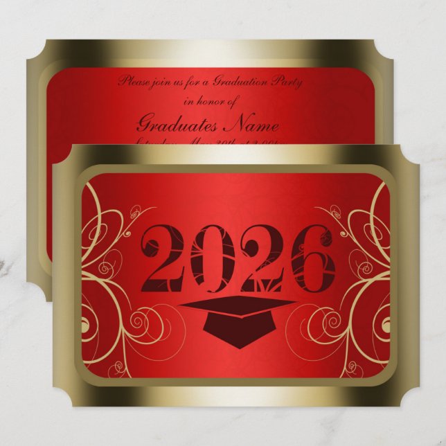 Red and Gold Frame Graduation Party Invitation (Front/Back)