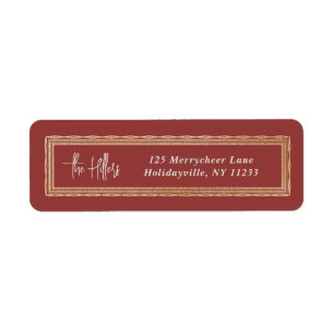 Red and Gold Frame Script Return Address Label